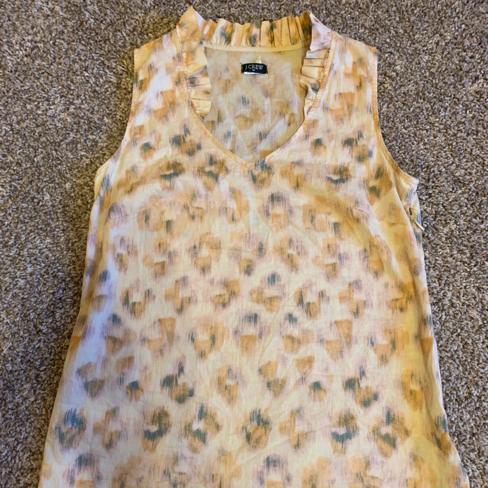 J Crew Ikat Pattern Ruffle Sleeveless Top